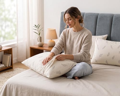 Image of Cotton Pillow Cover Set (1 Pair) | 20x30 Inch | Soft Breathable Cotton Fabric - Comfortable, Durable & Easy Care - 2 Pcs Set | White Leaf Print