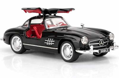 Image of 1:32 Scale Mercedes-300SL Toy Car - Classic Vintage Die-Cast Alloy Pull Back Vehicle with Lights & Music, Realistic Detailing Model for Kids, Boys & Collectors (Color As Per Stock)