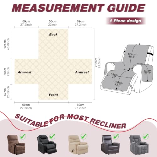 Image of TAOCOCO 100% Waterproof Recliner Covers With Leg Straps, Reversible Recliner Couch Cover For Reclining Chair, Washable Couch Protector For Pets Kids (1 Seater 22 inch, Wine)