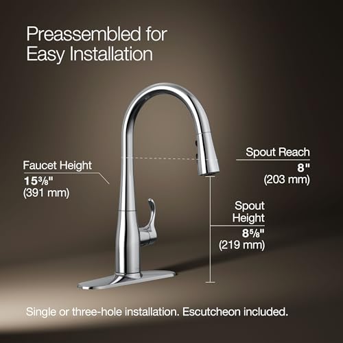 Image of KOHLER 597-CP Simplice Pull Down Kitchen Faucet, 3-Spray Faucet, Kitchen Sink Faucet with Pull Down Sprayer, Polished Chrome