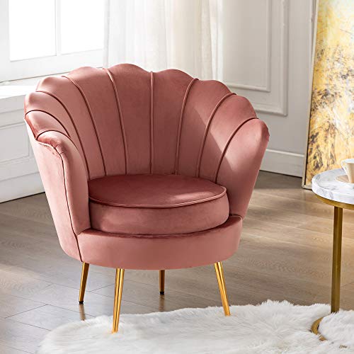 Mid Century Modern Upholstered Accent Chair,Retro Leisure Velvet Single Sofa with Golden Metal Legs for Living Room Bedroom (Dusty Rose)