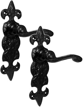 Golden Grace Fleur De LYS Door Handles, Black Antique Latch Set, 1 Pair