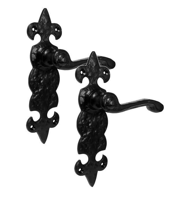 Golden Grace Fleur De LYS Door Handles, Black Antique Latch Set, 1 Pair