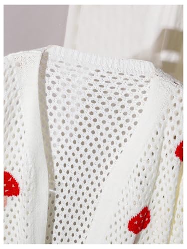 SweatyRocks Girl's Strawberry Print Crochet Cardigans Open Front Long Sleeve Hollow Out Sweater Cardigan3