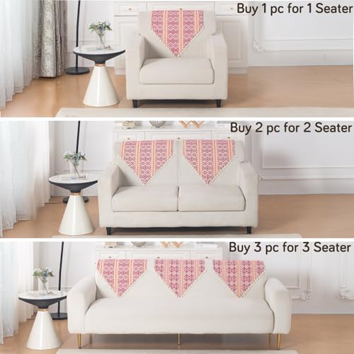 Image of HOKIPO Sofa Backrest Cover with Tassel | 300 GSM Thick Cotton Acrylic Jacquard Fabric Backrest Mat, Size 55x70 cm,'Trivana Series' Cherry Red (IN-932-J8)