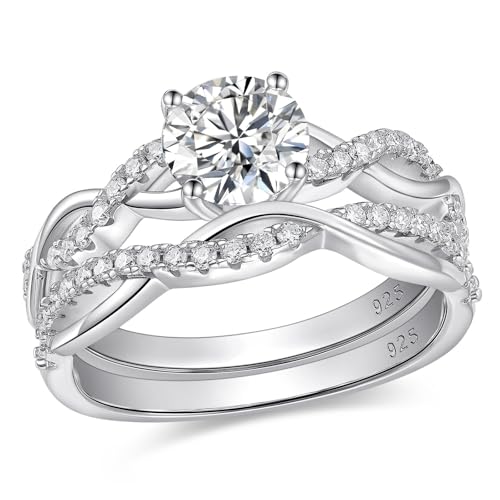 Moissanite Infinity Wedding Ring Sets For Women Round Cut Bridal Ring Sets 925 Sterling Silver Sz 5-10
