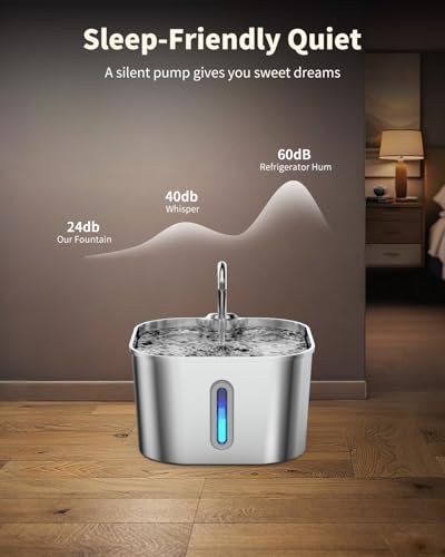 Image of Lawfery Cat Water Fountain Stainless Steel, 74oz /2.2L Automatic Cat Drinking Fountain, Pet Water Dispenser with Quiet Pump, Suitable for Cats, Dogs and Multi-pet households