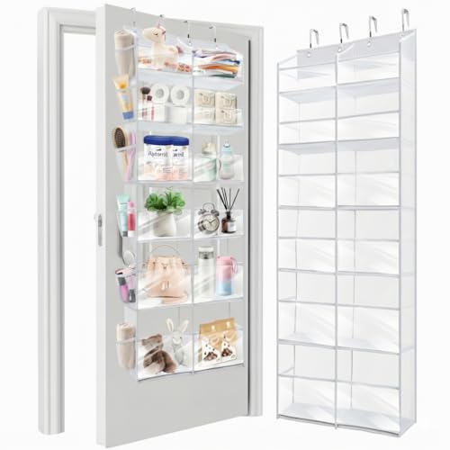 Image of HOMELUX THEORY UPGRADED 6 Tiers Over The Door Organizer Hanging - 100D EXTRA THICK & 50lbs HUGE CAPACITY, 12 Side Mesh Pockets Over The Door Shoe Organizer, Hanging Closet Organizer (Transparent, XL)