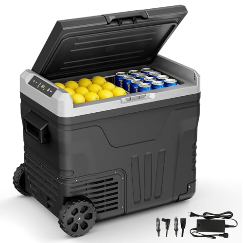 Antarctic Star 12 Volt Refrigerator,53QT(50L)Electric Cooler Compressor, Portable Refrigerator -4℉~68℉,Car Fridge 12/24V DC 100-240V AC,Portable Freezer with Wheels&2 Baskets for Camping,Travel,BLACK