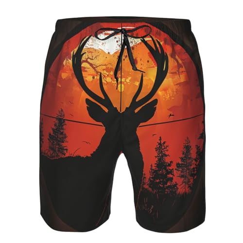 Deer Silhouette Sniper Scope Black Orange Men's Quick Dry Swim Trunks Surfing Beach Mesh Board Shorts4