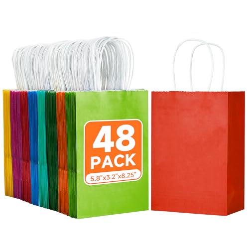 METAPRINT 48Pcs Small Paper Gift Bags with Handles,5.8x3.2x8.25 Inch