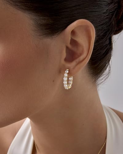 PAVOI 14K Gold Plated Inside Out Hoop Earrings for Women with Cubic Zirconia | Bridal Hoop Earring Pair2