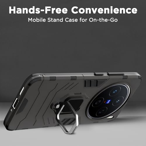 Image of Pikkme D5 Tough Armor Bumper Case | 360 Protection Case | Ring Holder Stand Back Cover for Vivo X200 5G (Black)