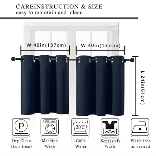 Image of Simplebrand Navy Blue Short Kitchen Curtains 24 Inch Length 2 Panels Set, Small Windows Room Darkening Curtain for Bathroom, Cabinet, Basement, RV Camper, Thermal Insulated Short Drapes, 40 x 24 Inch