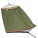Tranquillo Double Hammock 2 Persons Cotton Canvas 600 lbs Portable Camping Hammock with Solid Curved Wood Spreader Bar Hammock for Camping Travel Indoor Patio Garden, Sage