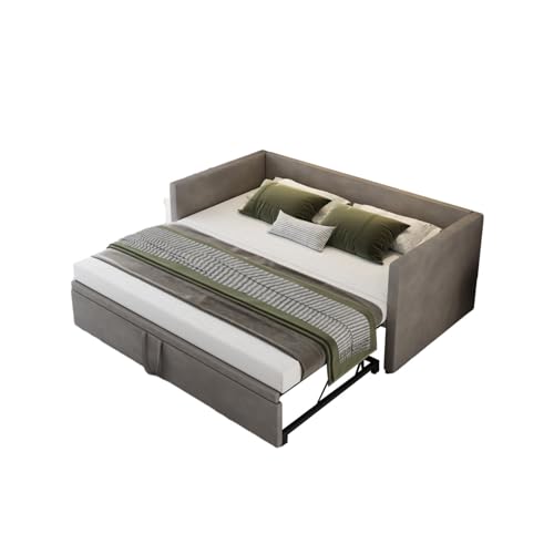 BestAlice Klappbares Schlafsofa, 90/180 x 200 cm, gepolstert mit Lattenrost, multifunktional, Klappbett, Schlafsofa, ausklappbar, Doppelbett, Samtstoff, Grau, ohne Matratze