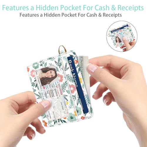 Image of Slim Minimalist Front Pocket RFID Blocking Credit Card Holder Small Wallet Cute Card Cases for Women,Green Leaves