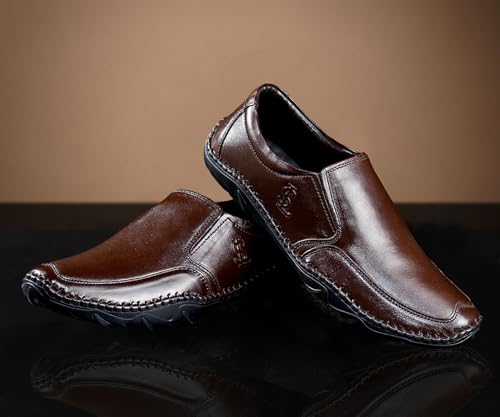 Image of LOUIS STITCH Genuine Leather Formal Slip On Shoes for Men | Ultra Lightweight and Flexible Rubber Sole Men's Slipon Loafer Shoes | LSAXSO |