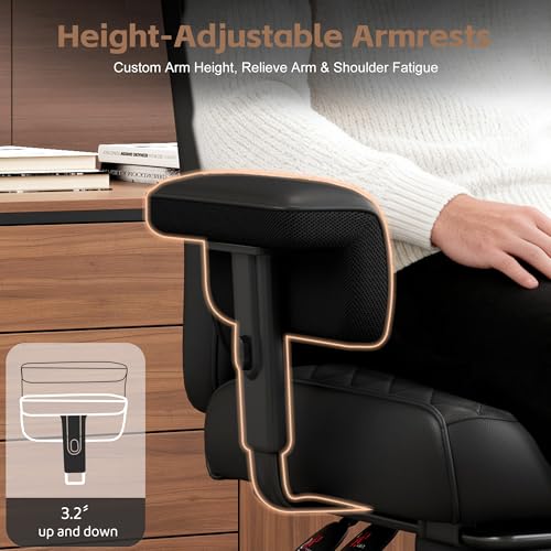 Vonesse Big and Tall Office Chair, Gaming Chair with Soft Adjustable Armrests, Ergonomic High Back Desk Chair with Lumbar Support, Executive Computer Chairs with Footrest (PU Leath image 4