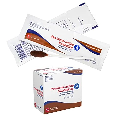 Dynarex Povidone Iodine Swabsticks, Swabstick Packaged in Individual Foil Pack, Antiseptic for Skin Preparation, Brown, 1 Box of 50 Dynarex Povidone Iodine Swabsticks Cover