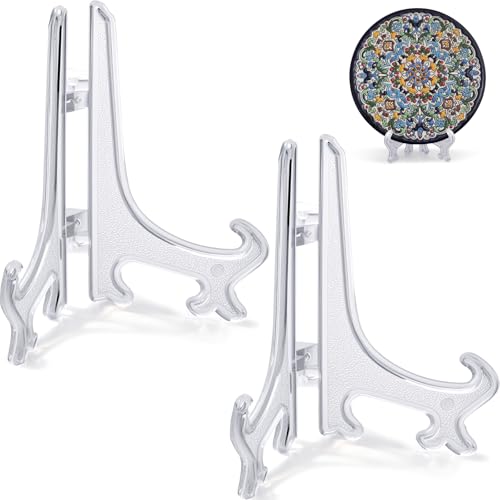 Funzhan 2Pcs Small Clear Acrylic Plate Stands for Display 3Inch Holders