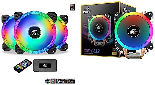Image of Ant Esports Royaleflow RF120 ARGB KIT with Addressable RGB LED Controller Case Fan I Cooler, & Ant Esports ICE-C612 with RGB CPU Cooler /Fan Support Intel LGA775, LGA1200