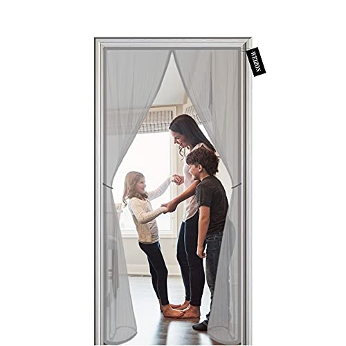 Moustiquaire Porte Fenetre Magnetique 75 x 185 cm,Rideaux Anti Mouches pour Porte,Rideaux Toile Insect Ecran,Moustiquaire Baie Vitree Coulissante,Magnétique Moustique Sans Perçage - Gris