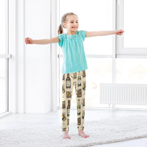 CaTaKu Girls Leggings Beer Vintage Bottle Leggings for Girls Kids Athletic Workout Yoga Pants Size 4-10T3