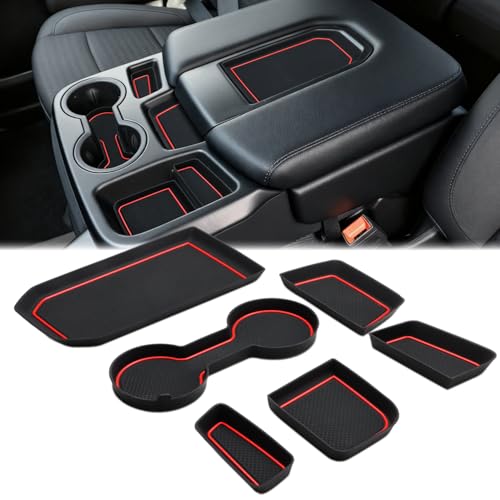 Auovo Silicone Cup Holder Inserts for Chevy Silverado 1500 & GMC Sierra 1500 Split-Bench Seat 2019-2021 Center Console Pads Car Custom Front Center Console Trim Car Interior Decoration Trim(6pcs, Red)
