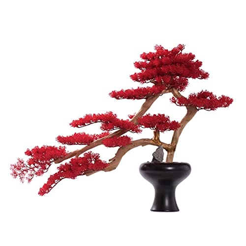 Árbol Bonsái Artificial Grandes plantas artificiales bonsái árbol decoración de escritorio plantas falsas plantas de interior con macetas de cerámica for decoración de oficina en casa, rojo Planta fal