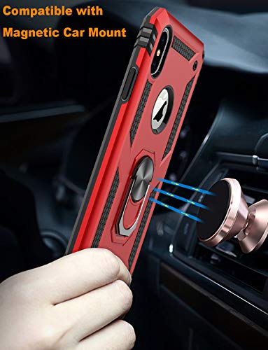 Lumarke Iphone Xs Max Military Grade Case With Tempered Glass Protector, 16Ft Drop Tested, Magnetic Ring Kickstand - Red #TOP5