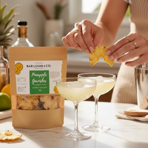 Image of Bab Louie & Co. Dehydrated Pineapple Slices for Cocktail Garnish, 100% Natural Dried Fruits for Drinks, Gluten Free, Vegan (Pack of 5, 50 Gram Each)