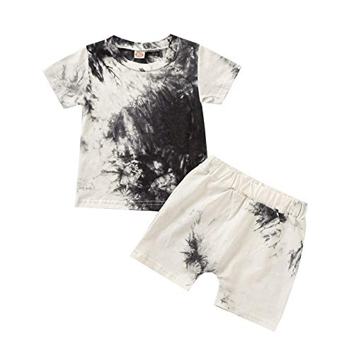 Infant Kid Baby Boys Tie Dye Outfits Short Sleeve T-Shirt Top + Cotton Short Pants 2Pcs Summer Clothes 6M-5Y (Black White, 2-3Y)