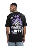 ADRO OVR-24-ANI-BL-S - Camiseta de algodón con hombros caídos para hombre, camiseta de gran tamaño, camiseta de Luffy Gear 5, camiseta moderna estampada en la parte delantera y trasera, Negro 3, 42