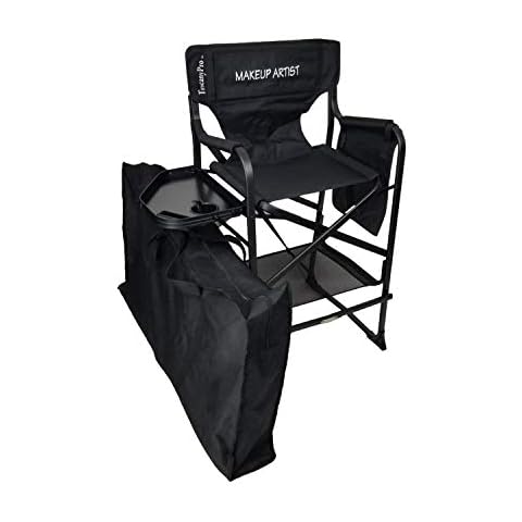 Tuscany Pro Portable Makeup Artist Chair with Carry Bag - 29 Inch Seat Height with Padded Armrests, Side Tray with Rim Cover