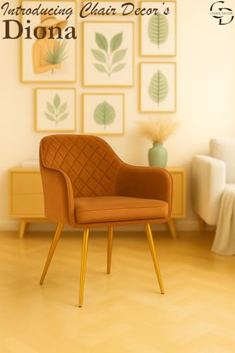 Image of Velvet Accent Chair with Matching Pouffe & Floral Cushion | Modern Upholstered Armchair with Gold Metal Legs | Lounge Chair for Living Room, Bedroom, Office, Guest Room (Light Brown Diona)