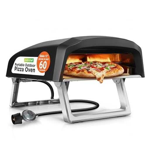 NutriChef Portable Outdoor Gas Pizza Oven - Includes Foldable Feet, Adjustable Heat Control Dial, Burner, Stone & Regulator Hose - Cooks 12" Pizza in 60 Seconds - 25.24'' x 16.14'' x 12.40'' IN