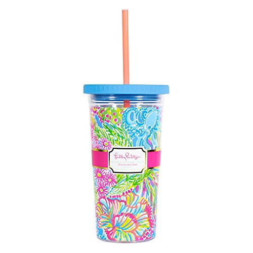Lilly Pulitzer Tumbler with Straw - Lovers Coral