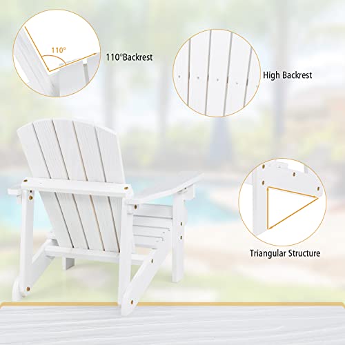 Giantex Wooden Kid's Adirondack Chair - All Weather Patio Chair With High Backrest, Arm Rest, 110 Lbs Weight Capacity, Outdoor Fir Wood Porch Chair For Balcony, Backyard, Poolside, Yard (1, White) #TOP6