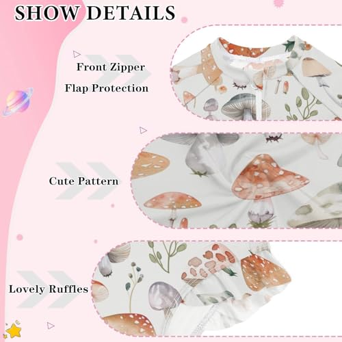 CaTaKu Girls One Piece Swimsuit Cute Watercolor Mushrooms Toddler Bathing Suit Long Sleeve UPF 50+ Rash Guard Swimwear 3-12Y3