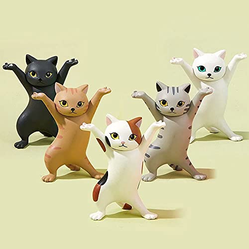 Figura de gato ornamento de gato realista bailando modelo de gato decoración de coche torta ornamento papelería pluma titular cosméticos soporte regalo para adolescentes (5 unids/10 piezas)