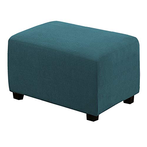 Image of H.VERSAILTEX Ottoman Cover Slipcover Rectangle Fit Length 29'-34' Footrest Sofa Slipcovers Stool Cover Footstool Protector Covers Feature Stretch Thick Soft Jacquard Fabric Washable - Deep Teal