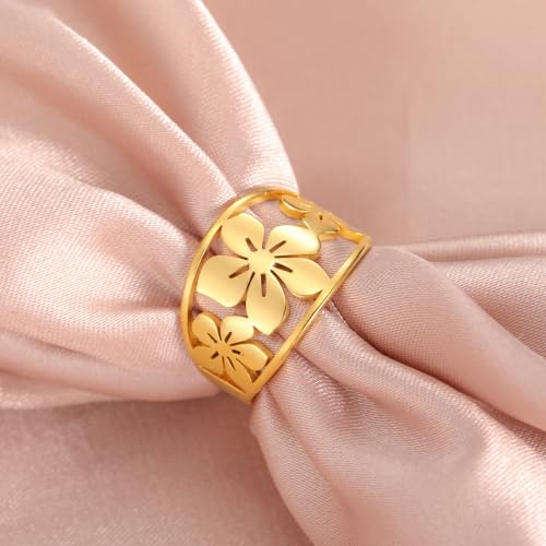 Bohemian Hollow Flower Ring for Women 14K Gold Stainless Steel Elegant Flower Ring Daily Band Exquisite Jewelry Wedding Band Promise Rings4
