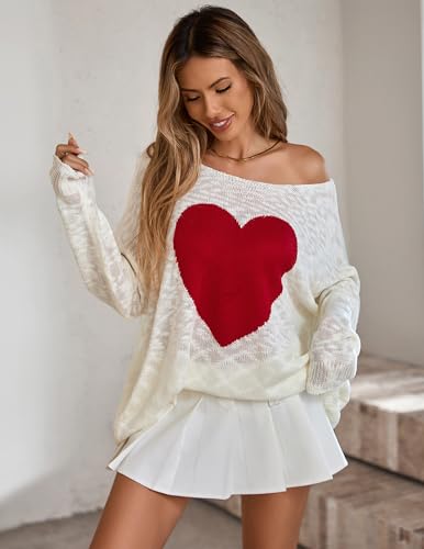 Image of BreathSunny Womens Oversized Cute Valentines Sweater Spring 2026 Heart Knit Lightweight Long Sleeve Pullover Sweaters