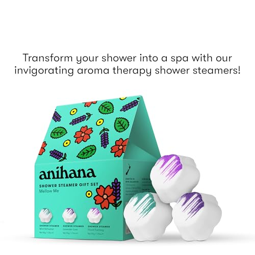Image of ANIHANA Shower Steamers Mellow Me 3 Pack Gift Set with Essential Oils, Paraben Free, Mint Refresher, Lavender Love, Floral Fantasy, 1.76 oz Each