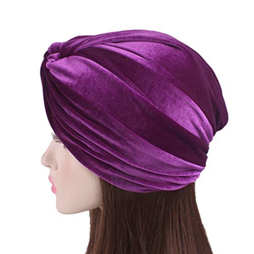 Surkat Velvet Pleated Twist Turban Headwrap Stretch Indian Hair Loss Hat Beanie For Women #TOP3