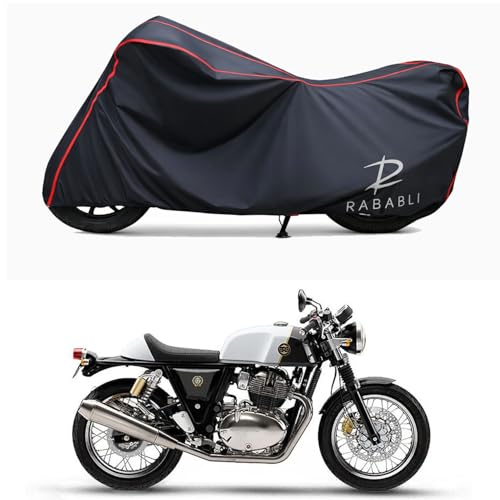 Image of Waterproof Bike Body Cover Compatible for | Royal Enfie Continental GT 650 BS6 | Taffeta Fabric, Red Piping Design, Bottom Elastic Fit | Dustproof, Sun UV & Rain Protection for All Bikes