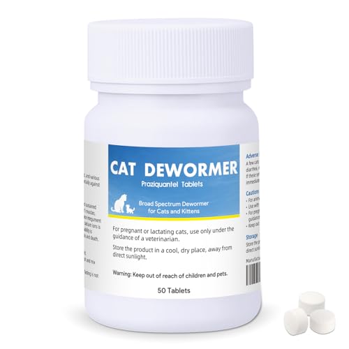 inqigi Dewormer for Cats and Kittens, Praz-qantl Tablets Broad Spectrum Dewormer for Tapeworms, Hookworms & Roundworms, for Cats and Kittens 6 Weeks and Older, Easy to Administer, 50 Tablets