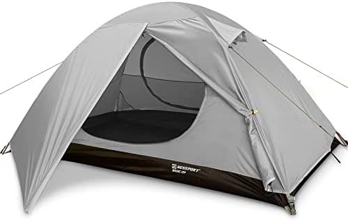 Bessport Backpacking Tent 1-2 Person Ultralight Camping Tent Waterproof Two Doors Tent Instant Setup – Less Than 1 Min for Camping, Hiking Mountaineering Expeditions (2P-Light Grey)