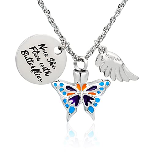 Now She Flies with Butterfly Urn Necklace for ashes Cremation Jewelry Cremation Necklace Jewelry for Ashes